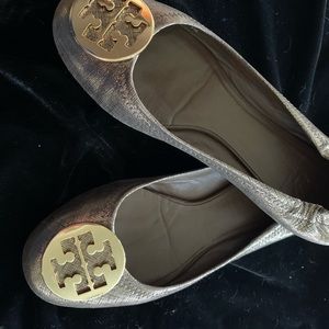 Tori Burch bronze leather ballet flats
